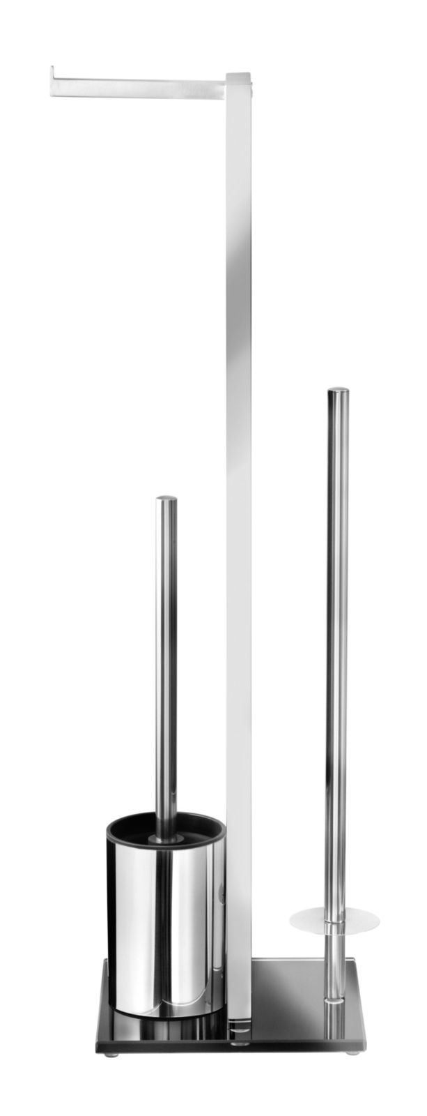 Edelstahl Stand WC-Garnitur mit Toilettenbürstenhalter und Toilettenpapierhalter, seitliche Perspektive