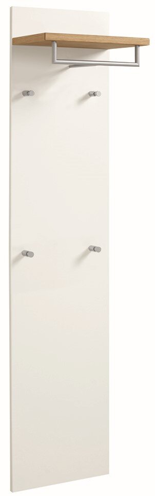 VOSS Paneel SALEA Weißes Paneel mit Holzablage und Kleiderhaken, seitliche Perspektive
