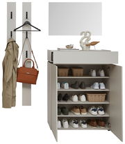 Garderoben-Set in Kaschmir mit Schuhschrank, Spiegel und Hakenleiste, frontal betrachtet