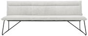 Weiße Sitzbank mit Metallbeinen, Vorderansicht