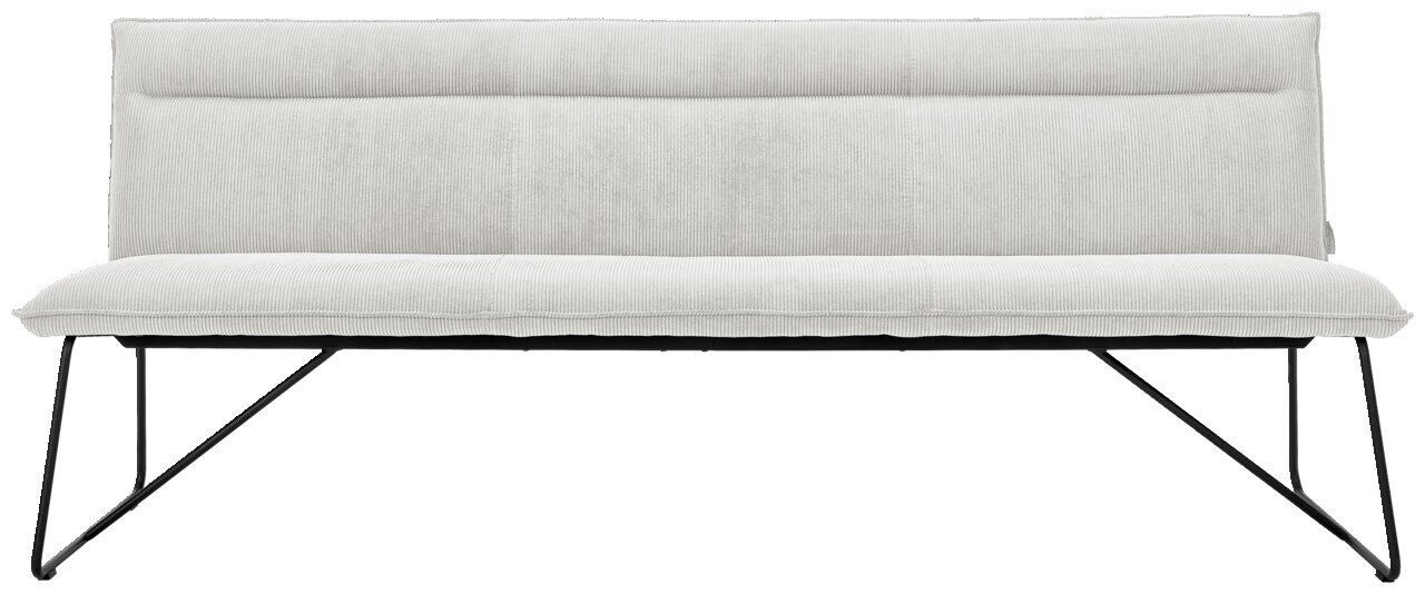 Weiße Sitzbank mit Metallbeinen, Vorderansicht