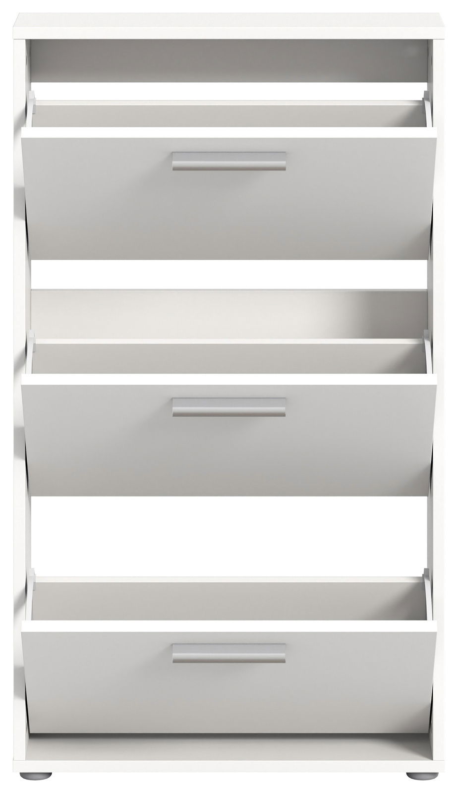 Weißer Schuhkipper mit drei Klappen, frontal betrachtet