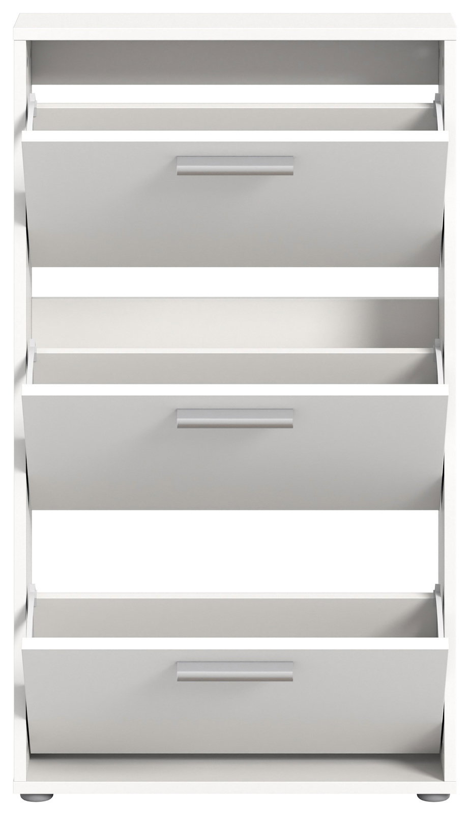 Weißer Schuhkipper mit drei Klappen, frontal betrachtet