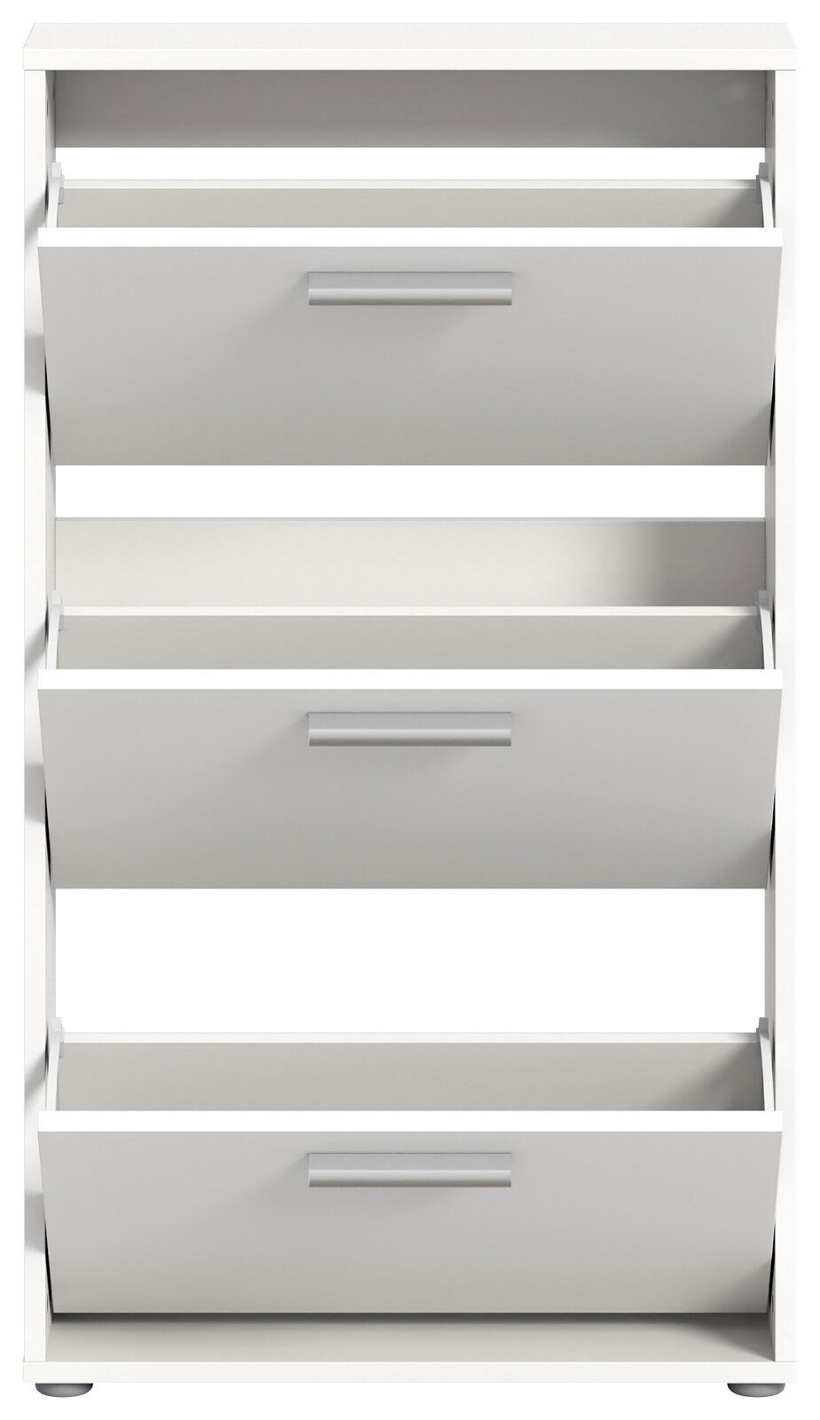 Weißer Schuhkipper mit drei Klappen, frontal betrachtet