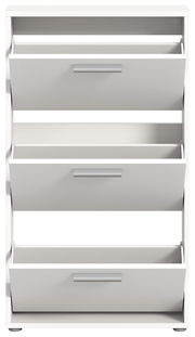 Weißer Schuhkipper mit drei Klappen, frontal betrachtet