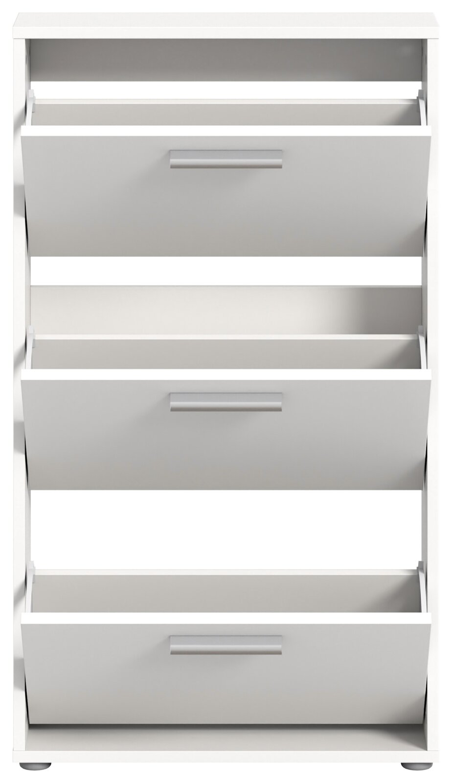 Weißer Schuhkipper mit drei Klappen, frontal betrachtet