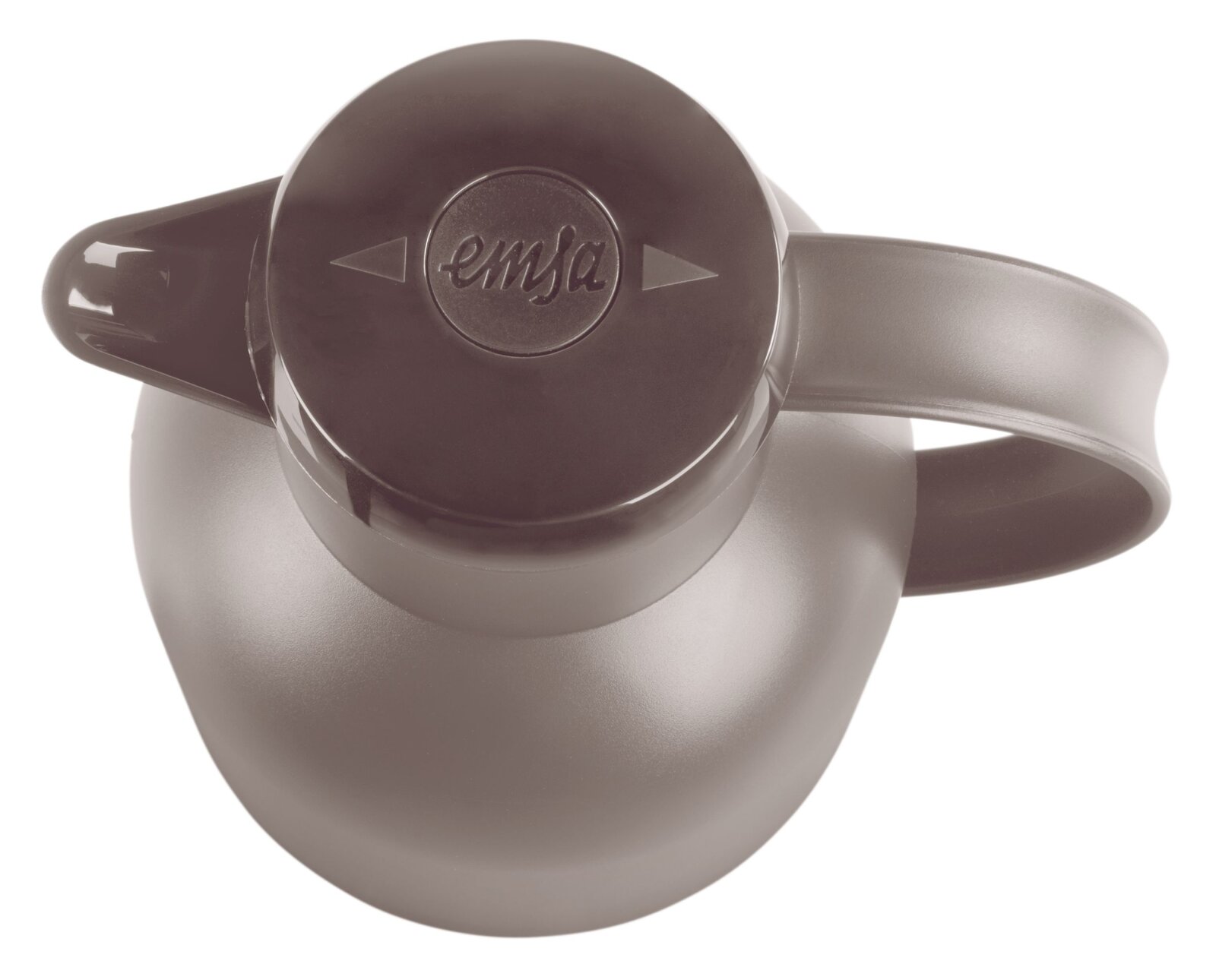 Emsa Isolierkanne 1,5l SAMBA Isolierkanne SAMBA 1,5L in Taupe, Ansicht von oben mit sichtbarem Griff und Deckel.