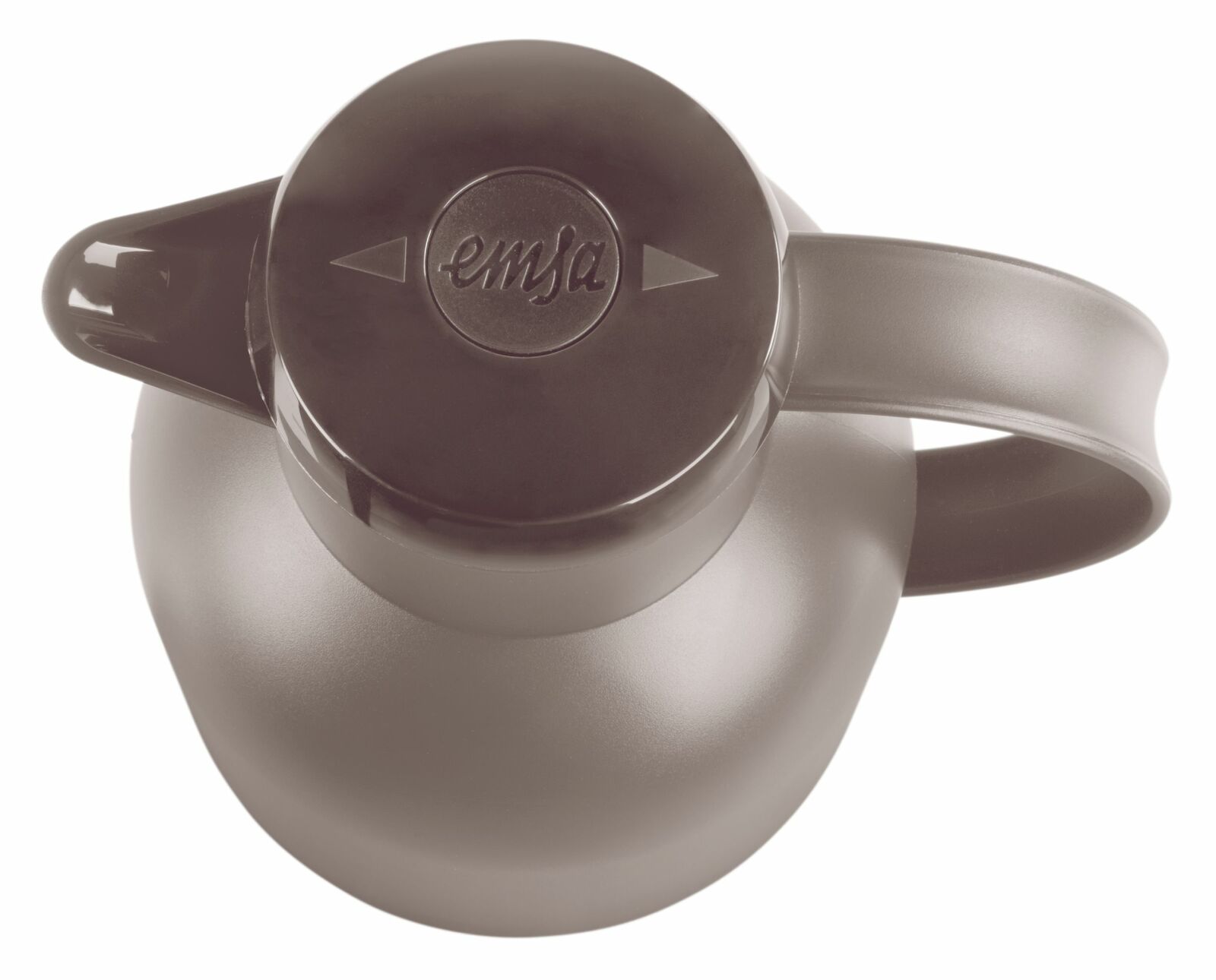 Isolierkanne SAMBA 1,5L in Taupe, Ansicht von oben mit sichtbarem Griff und Deckel.