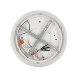 Rückansicht einer runden LED-Deckenleuchte mit sichtbarer Verkabelung und Metallhalterung.