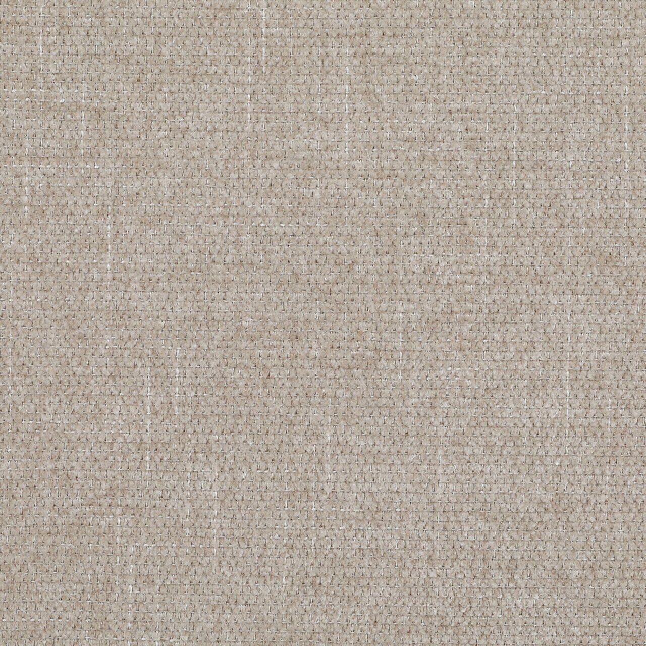 Close-up/detailfoto van een beige, grof geweven stof met zichtbare structuur en fijne lichte draden, van voren gefotografeerd