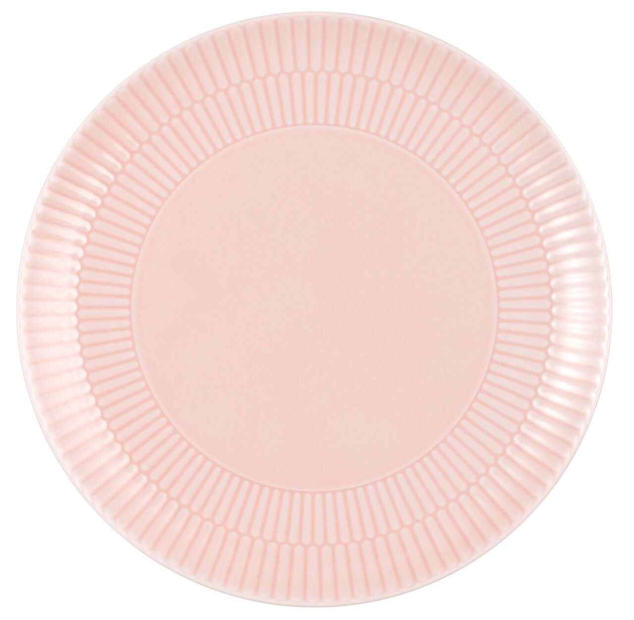 Runder Frühstücksteller, 22,5 cm, in zartem Rosa mit geriffeltem Rand, Draufsicht