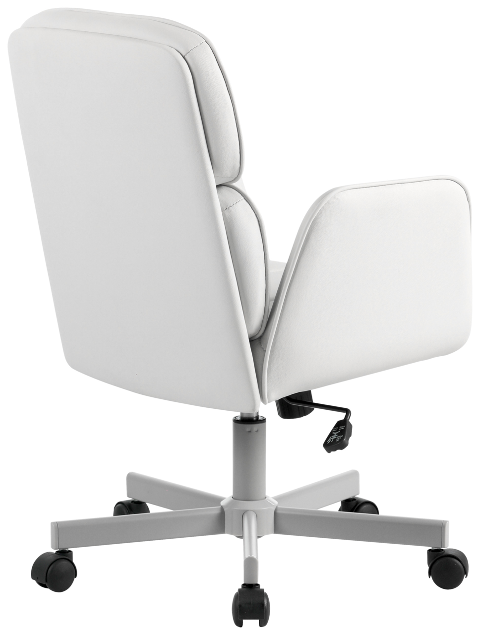 Moderner weißer Drehstuhl mit Armlehnen, Rückansicht
