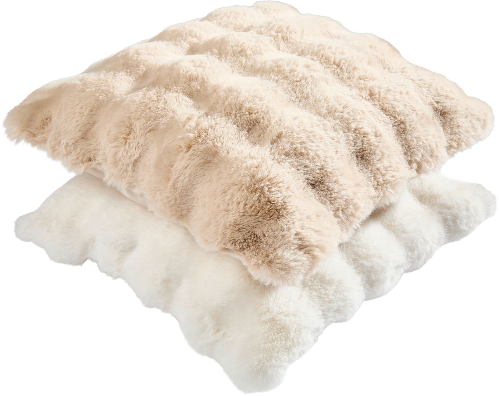 Fellkissenhülle in Beige und Weiß, seitliche Perspektive