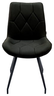 Moderner schwarzer Stuhl mit gepolsterter Sitzfläche und Rückenlehne, Vorderansicht