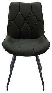 Moderner schwarzer Stuhl mit gepolsterter Sitzfläche und Rückenlehne, Vorderansicht