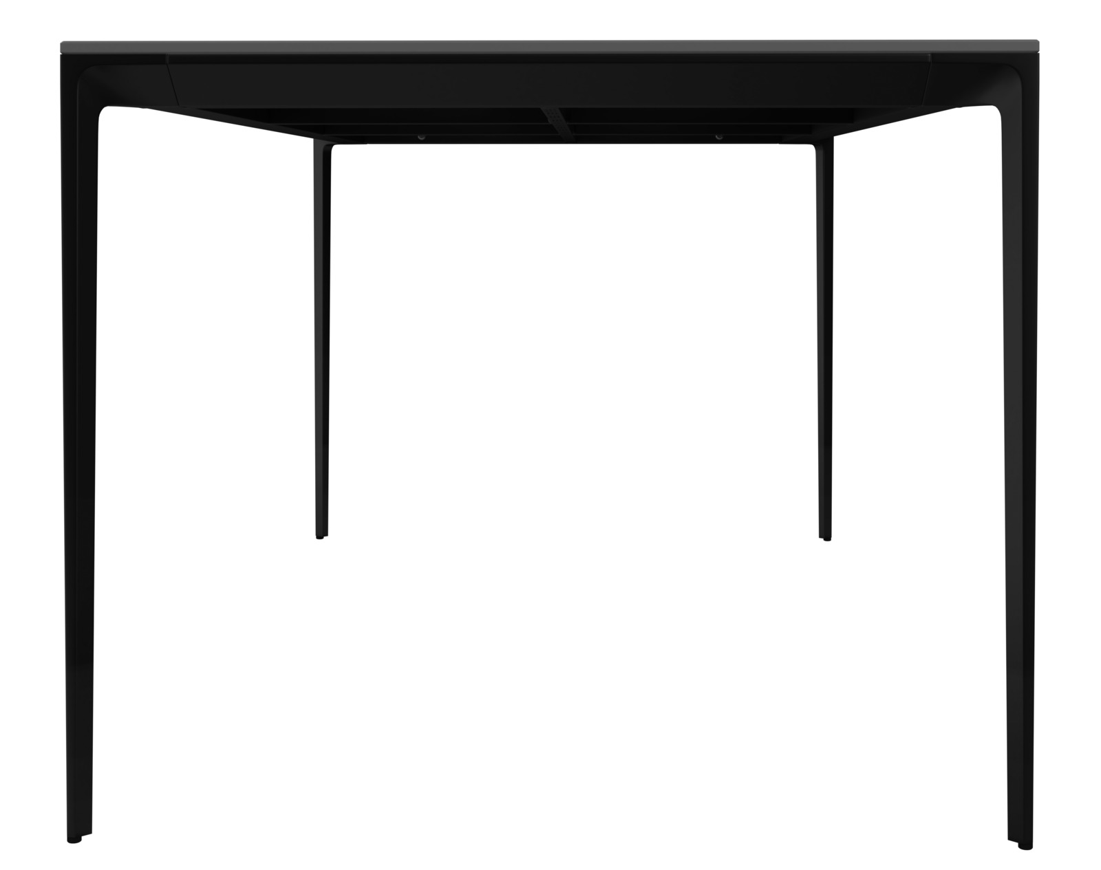 Moderner schwarzer Gartentisch aus der Frontalperspektive