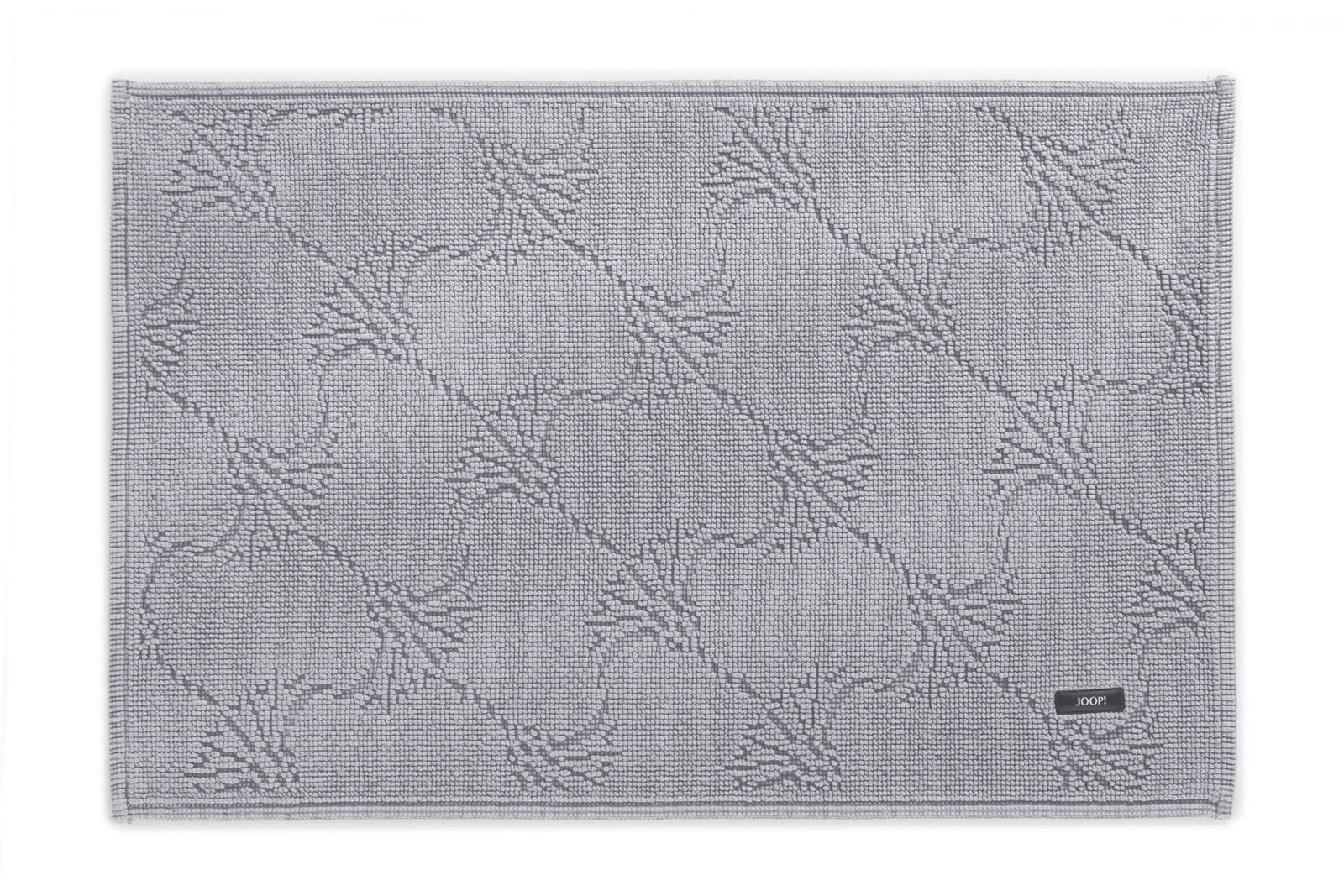 Grauer Badteppich mit geometrischem Muster, Draufsicht