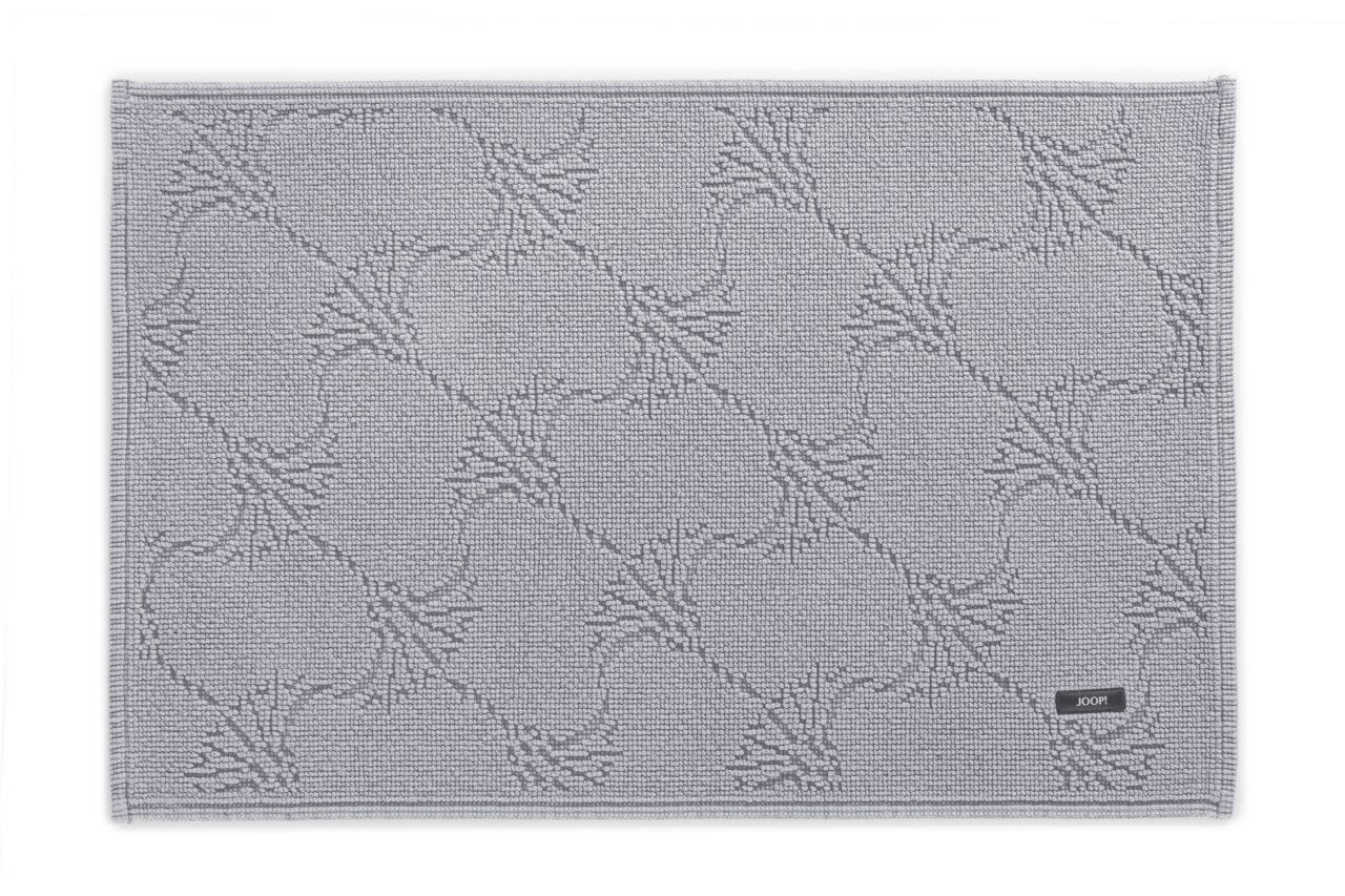 Grauer Badteppich mit geometrischem Muster, Draufsicht