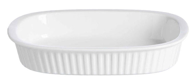 Weiße ovale Auflaufform Bianco 22cm, seitliche Perspektive