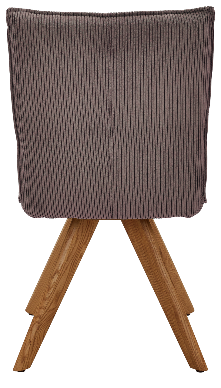 Johann Jakob Stuhl CALAS Rückansicht eines Stuhls mit geripptem Stoffbezug und Holzbeinen