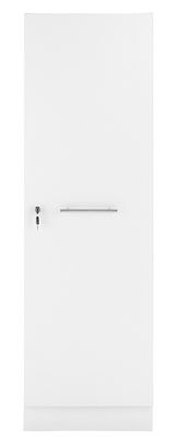 Weiße Schranktür mit silbernem Griff und Schloss, Frontalansicht