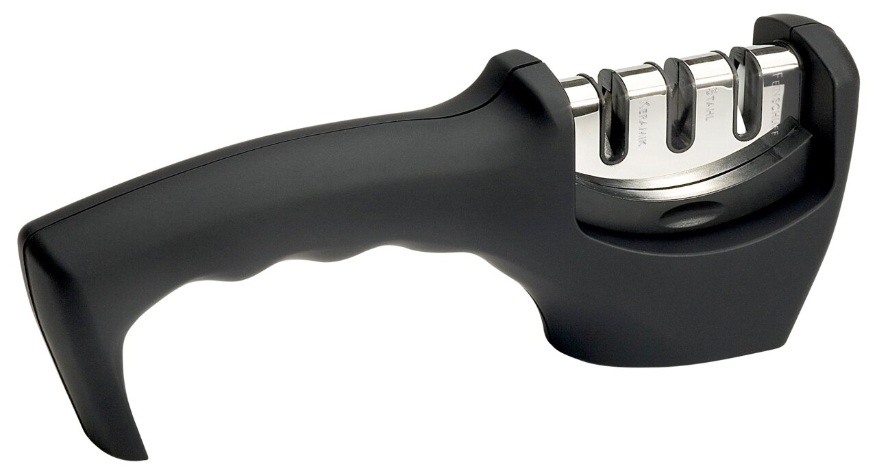 Messerschärfer mit ergonomischem Griff, seitliche Perspektive