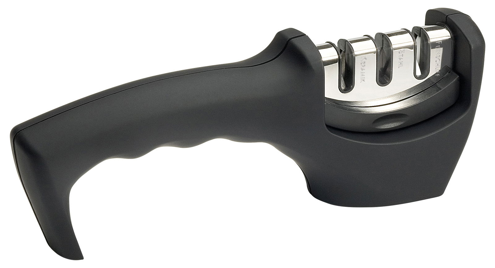 Messerschärfer mit ergonomischem Griff, seitliche Perspektive