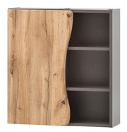 Hängeschrank 60 mit natürlicher Holzmaserung und offener Seite, seitliche Perspektive