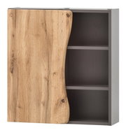 Hängeschrank 60 mit natürlicher Holzmaserung und offener Seite, seitliche Perspektive
