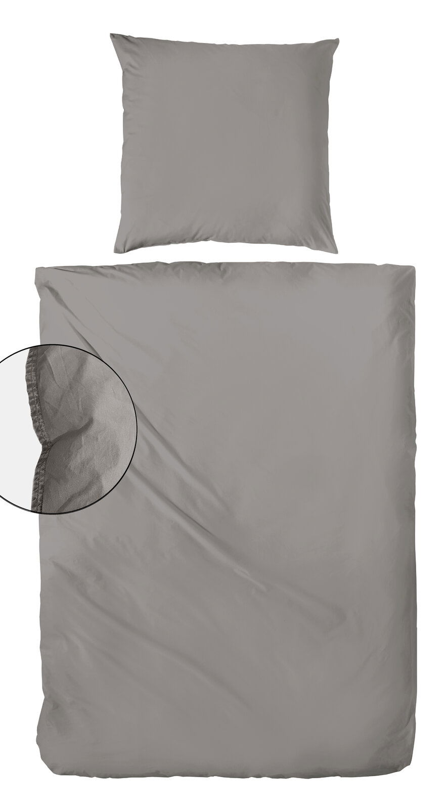 Westminister Bettwäsche STONE-WASHED Graue Bettwäsche-Set bestehend aus einem Kissenbezug und einem Bettdeckenbezug in Stone-Washed-Optik, von oben betrachtet.