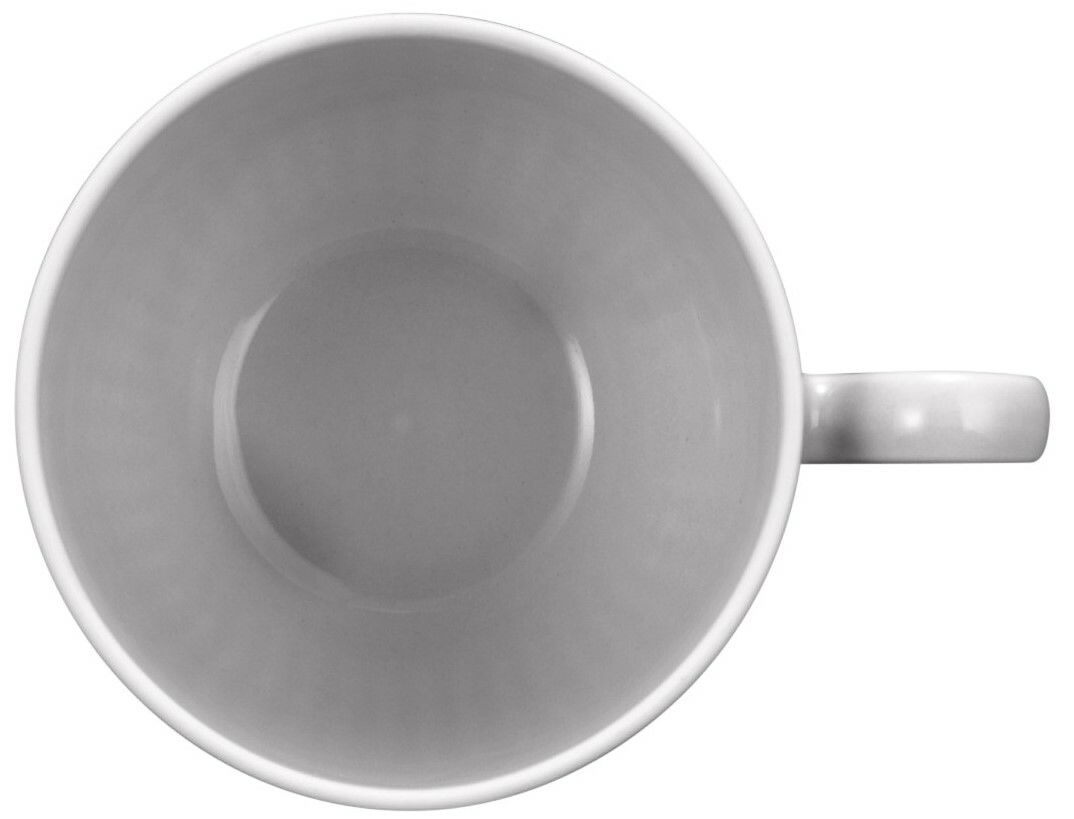 Blick von oben auf eine weiße Espressoobertasse mit Henkel, 0,10 l Fassungsvermögen.