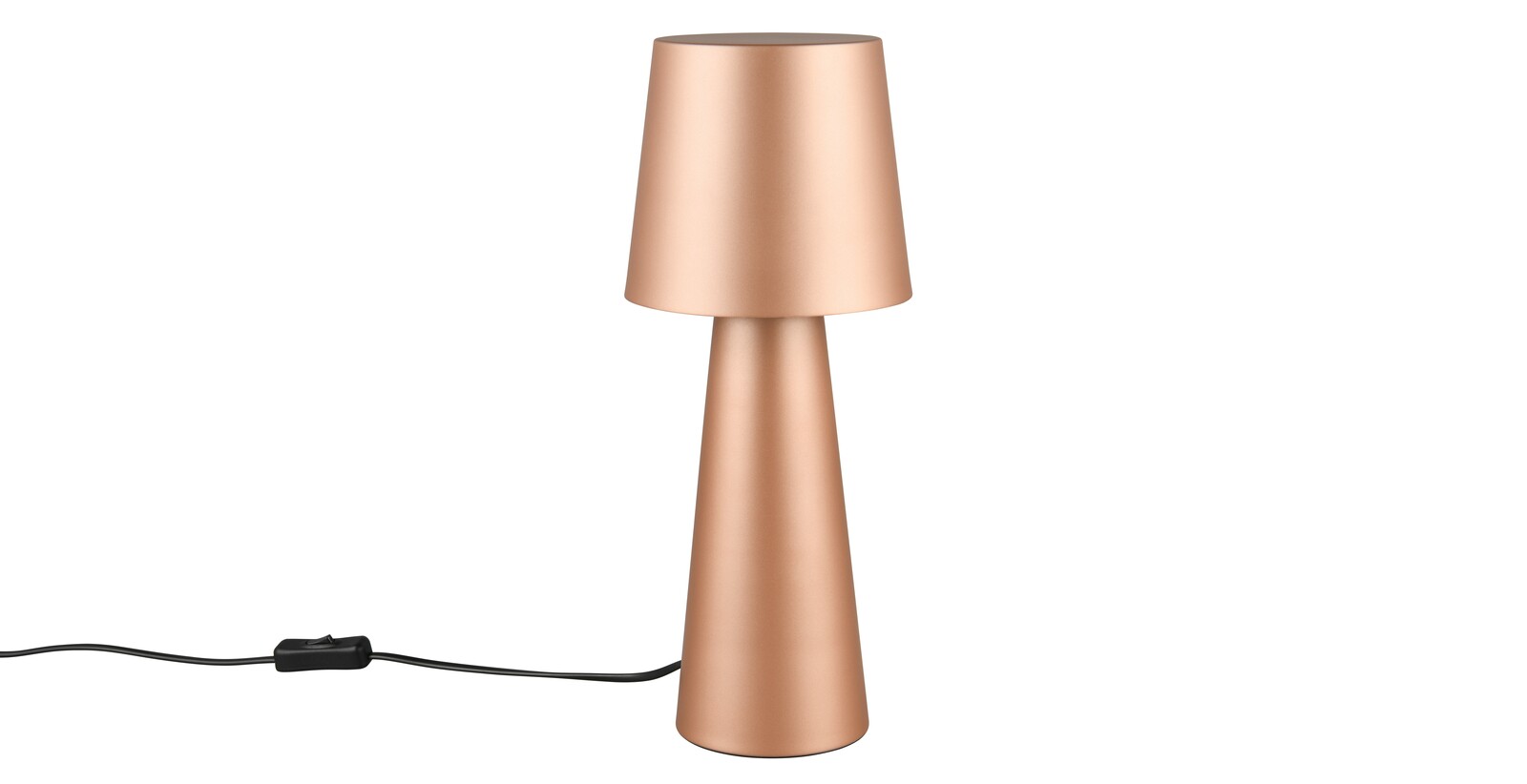 Kupferfarbene Tischleuchte Nubian in konischer Form, seitliche Perspektive