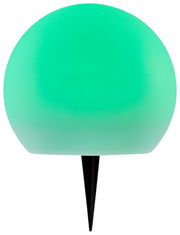 Grüne, kugelförmige Solarleuchte mit Erdspieß, seitliche Perspektive