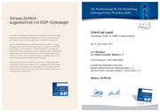 Zertifikat für den Bürostuhl Sitness AirWork mit AGR-Gütesiegel, ausgestellt von der Aktion Gesunder Rücken e. V., mit Fokus auf ergonomische und rückengerechte Gestaltung.