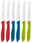 WMF Vespermesser-Set 6tlg. bunt  Sechsteiliges Vespermesser-Set mit bunten Griffen in Rot, Blau und Grün, von vorne betrachtet.