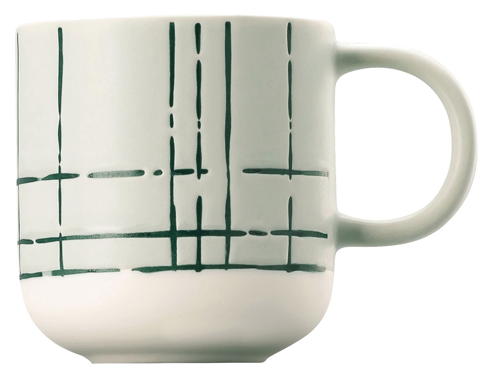 Espresso-Obertasse mit grünem Linienmuster, seitliche Perspektive