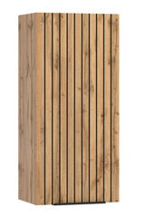 Hängeschrank aus Holz mit vertikalen schwarzen Streifen, seitliche Perspektive