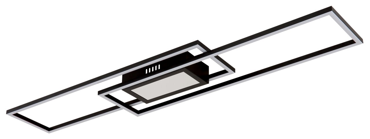 Moderne plafondlamp met een rechthoekig, geometrisch ontwerp in zwart, zijaanzicht