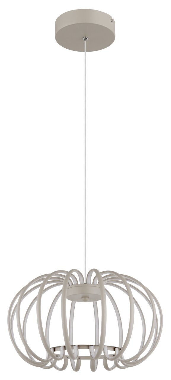 Moderne LED-Hängeleuchte in kugelförmigem Design, seitliche Perspektive