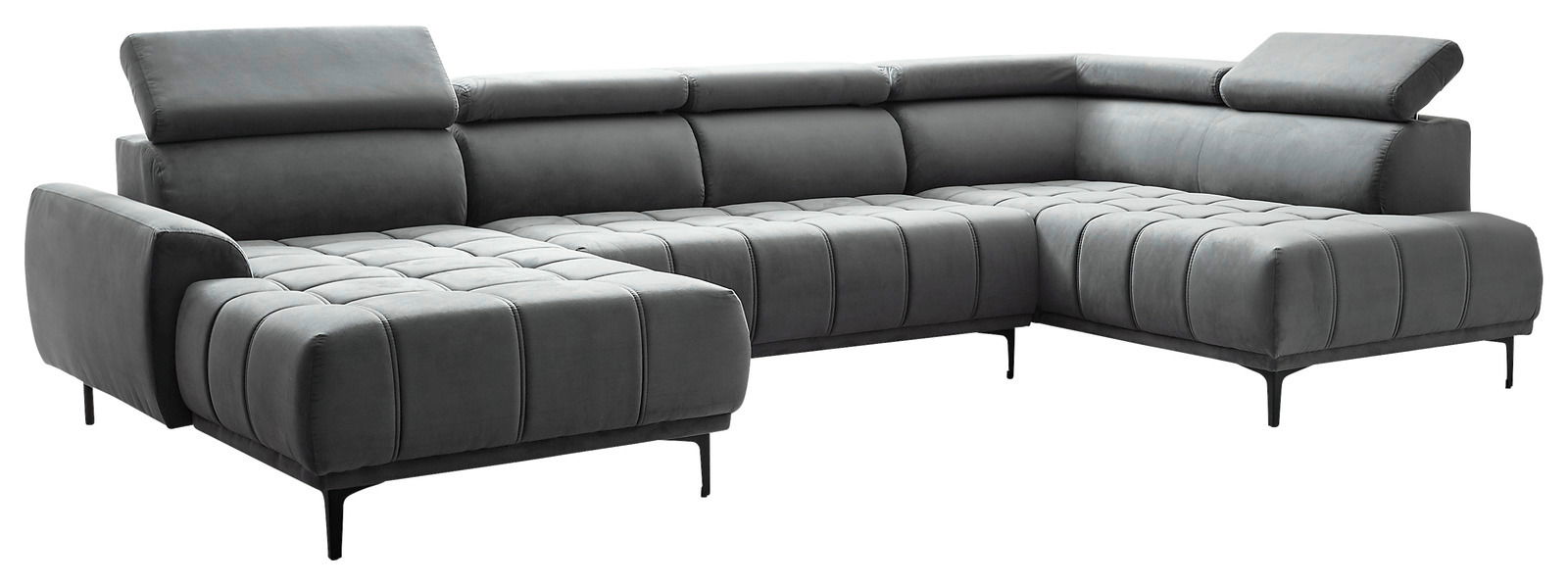 Stylife Wohnlandschaft CANCUN Graue Polsterrundecke in U-Form mit verstellbaren Kopfstützen, seitliche Perspektive