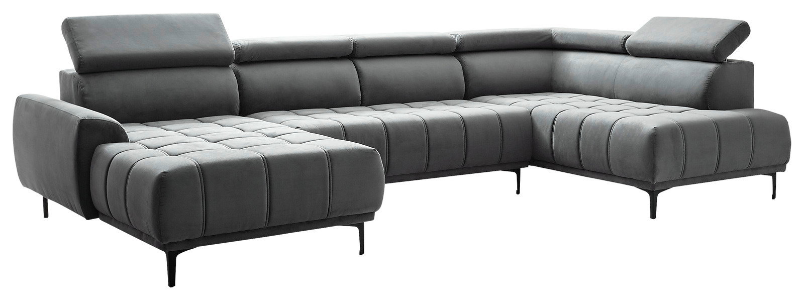 Stylife Wohnlandschaft CANCUN Graue Polsterrundecke in U-Form mit verstellbaren Kopfstützen, seitliche Perspektive