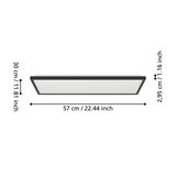 Rechteckige LED-Deckenleuchte ROVITO in Seitenansicht, Maße: 57 cm x 30 cm x 2,95 cm