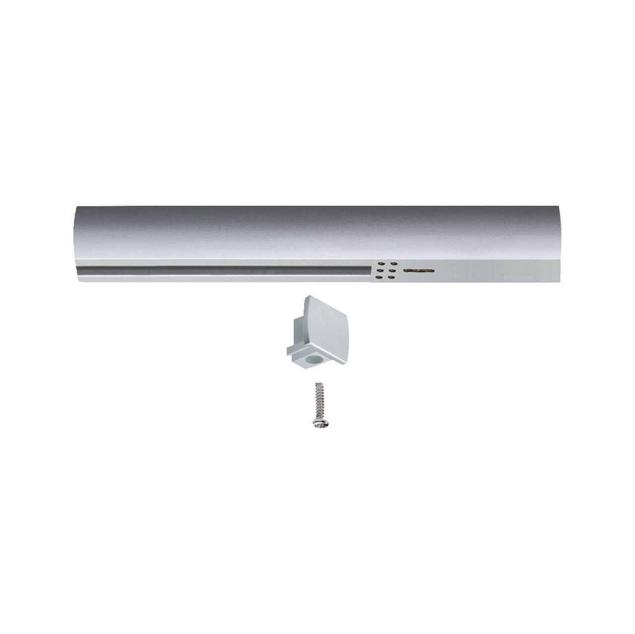 Silberne Stromeinspeisung mit Zubehör, seitliche Perspektive