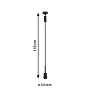 Schwarzes Basispendel mit einer Länge von 135 cm und einem Durchmesser von 44 mm, seitliche Ansicht.