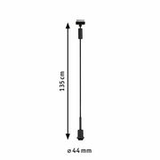 Schwarzes Basispendel mit einer Länge von 135 cm und einem Durchmesser von 44 mm, seitliche Ansicht.