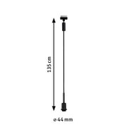 Zwarte basisarm met een lengte van 135 cm en een diameter van 44 mm, zijaanzicht.