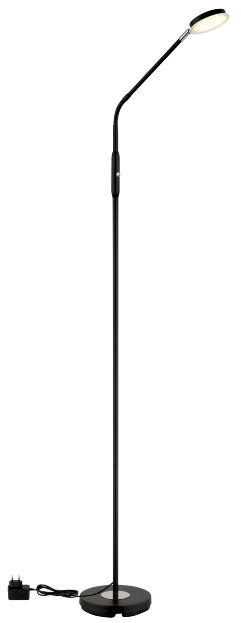 Globo Lighting LED-Stehleuchte SILVIO Schwarze LED-Stehleuchte mit flexiblem Hals und rundem Sockel, seitliche Perspektive