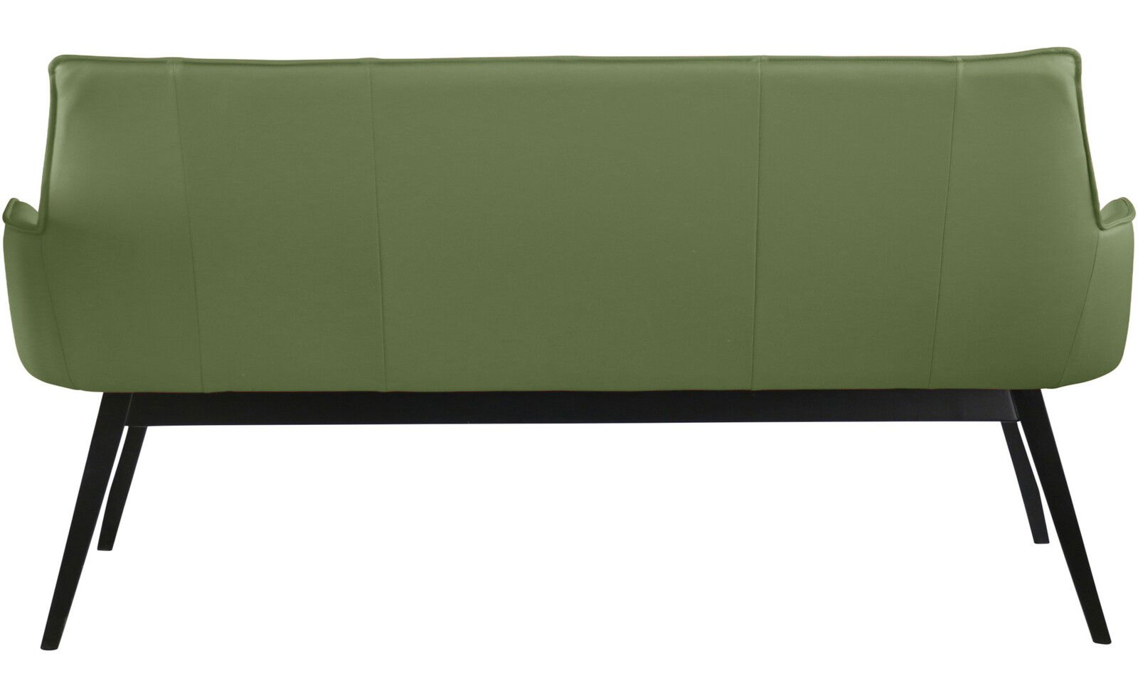 Rückansicht einer grünen Bank mit schwarzem Gestell