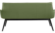 Rückansicht einer grünen Bank mit schwarzem Gestell
