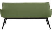 Rückansicht einer grünen Bank mit schwarzem Gestell